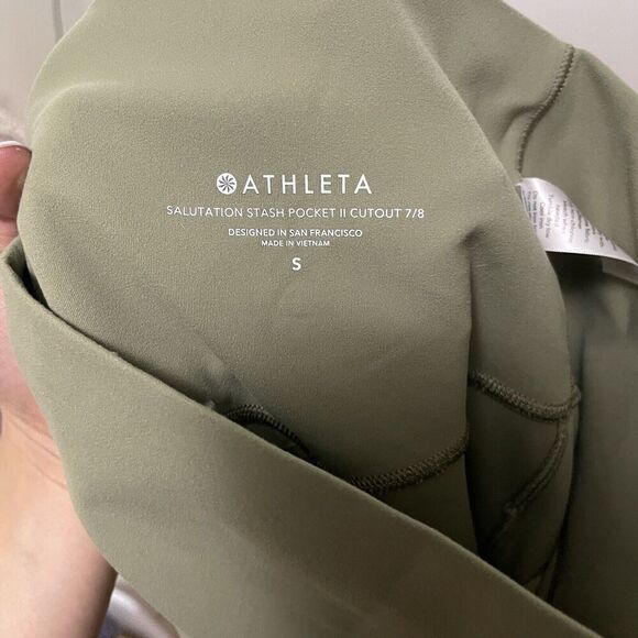 Athleta Leggings Salutation Stash Pocket II Cutout 7/8 Crop Athletic Green small - Picture 7 of 8